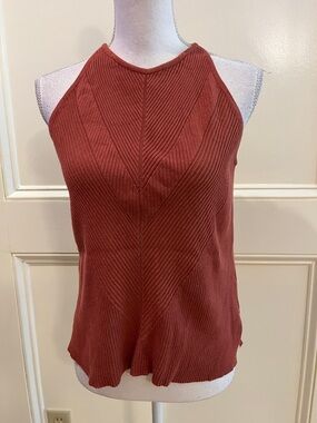 Anthropologie Ribbed Halter Tank in Brick Orange